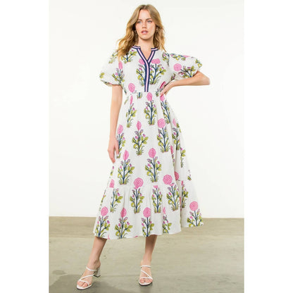 Puff Sleeve Flower Print Maxi Dress
