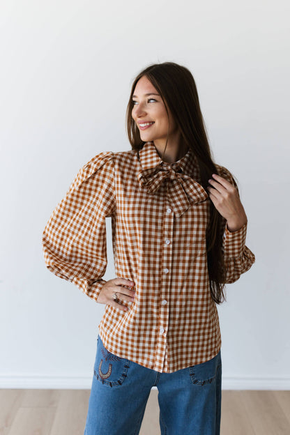 Turquoise Haven Ginger Gingham Button Up Top