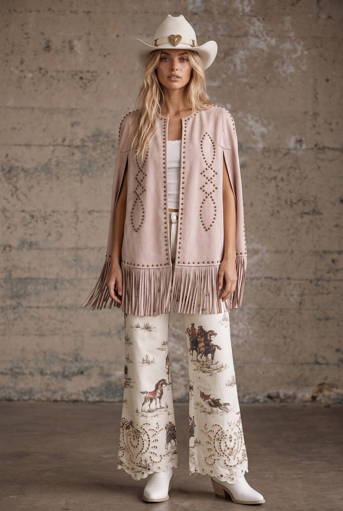Blue B Studded Fringe Suede Cape