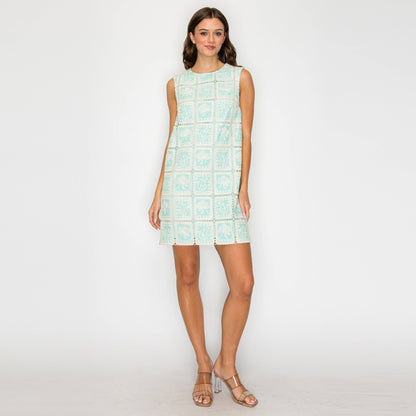 Mint Lace Patch Work Mini Shift Dress