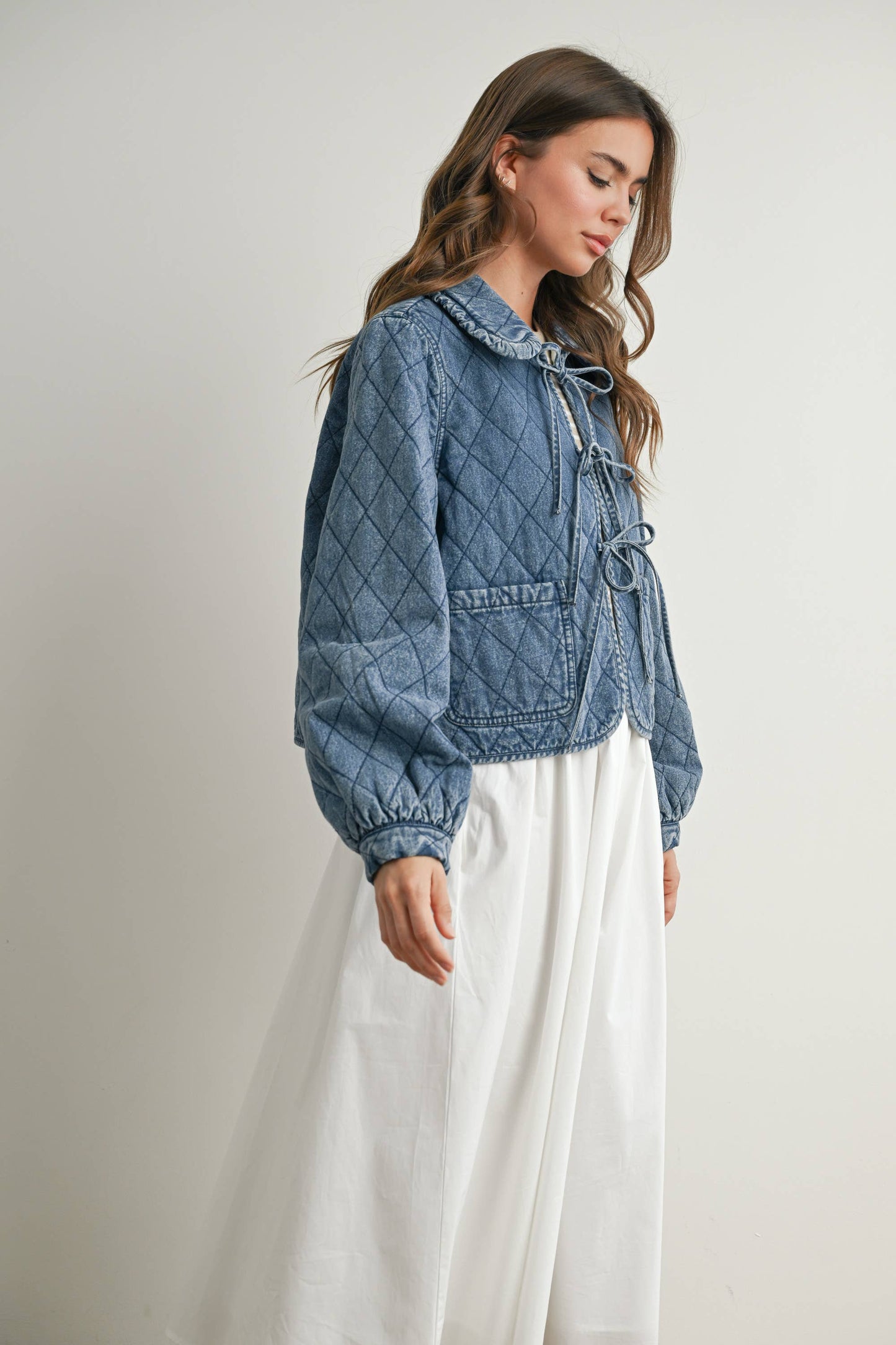 Quilted Long Sleeve Tie-Front Jacket