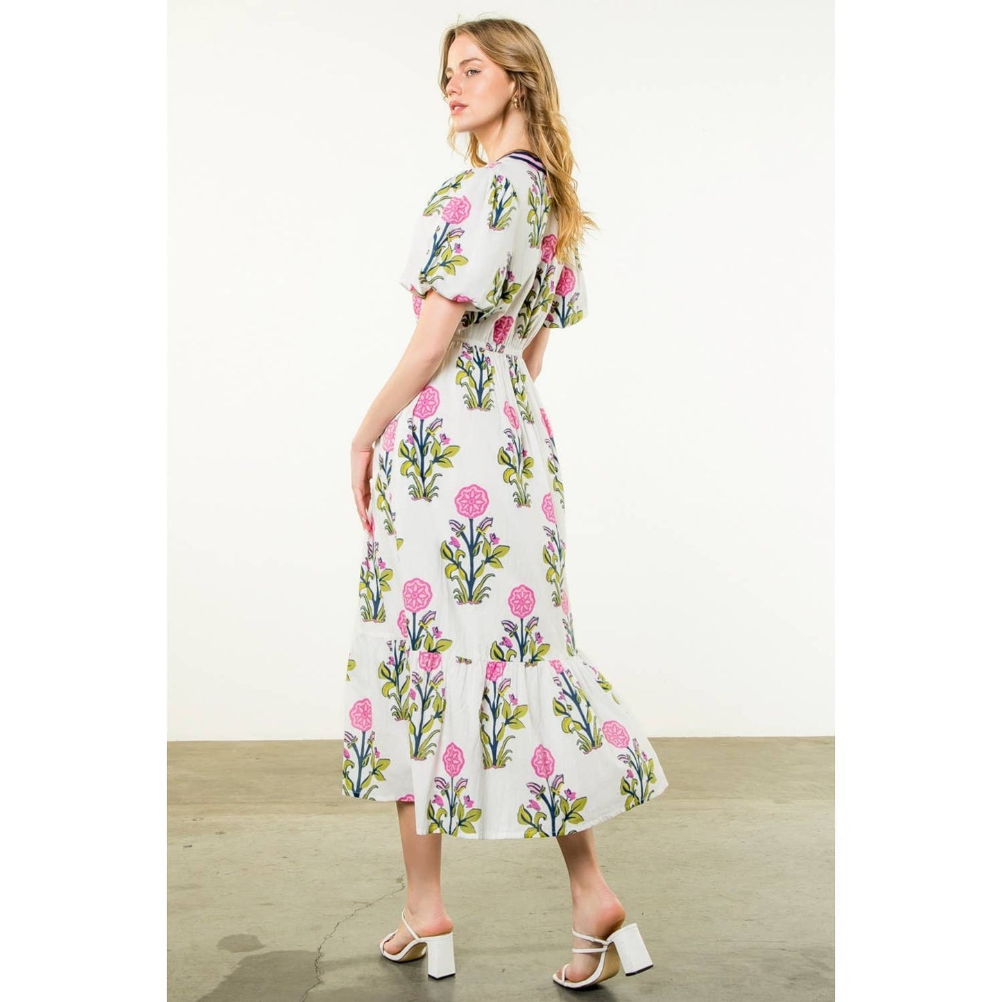 Puff Sleeve Flower Print Maxi Dress