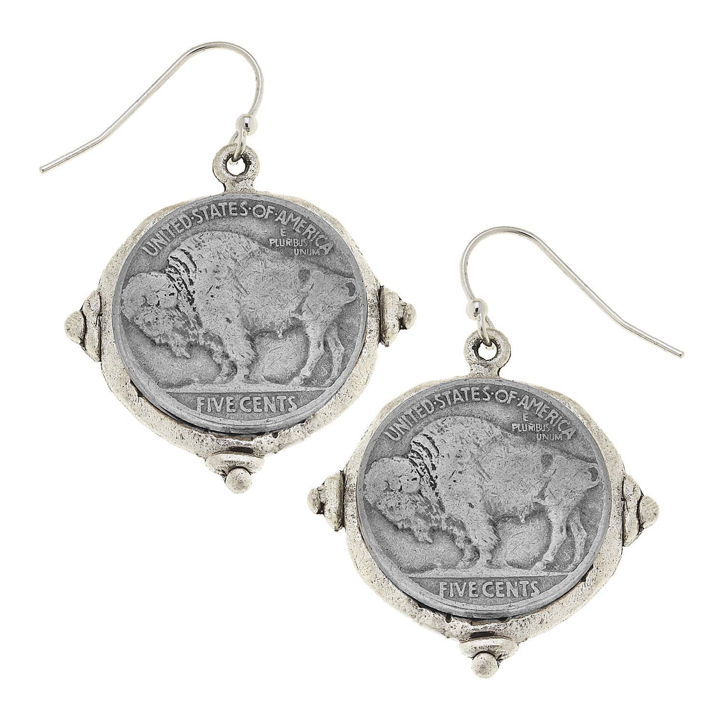 Susan Shaw Silver Vintage Buffalo Head Coin Earrings