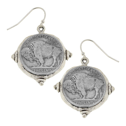 Susan Shaw Silver Vintage Buffalo Head Coin Earrings