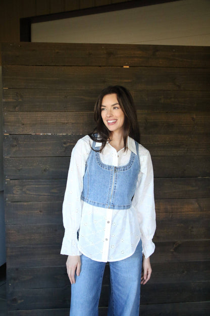 Turquoise Haven Ivory Ruffle Western Blouse