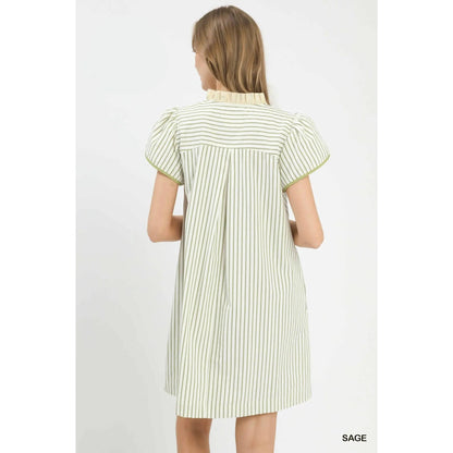 Striped Floral Applique Shift Dress