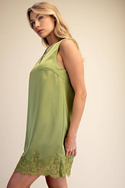 Olive Lace Satin Dress
