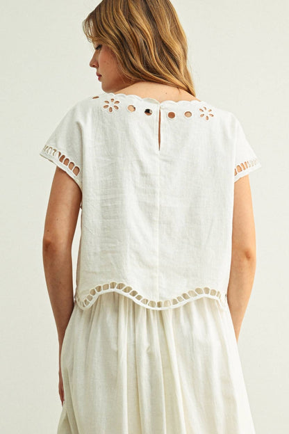 Floral Embroidered Boat Neck Top & Skirt Set