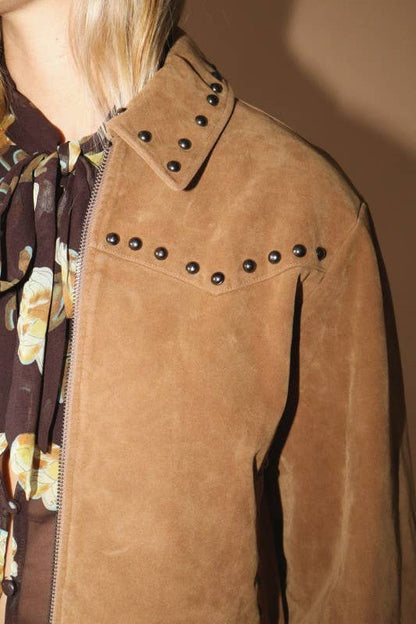 Camel Suede Studded Jacket
