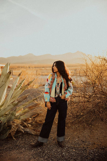 Turquoise Haven Red Aztec Fringe Cardi