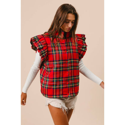 CHRISTMAS PLAID RUFFLE VEST