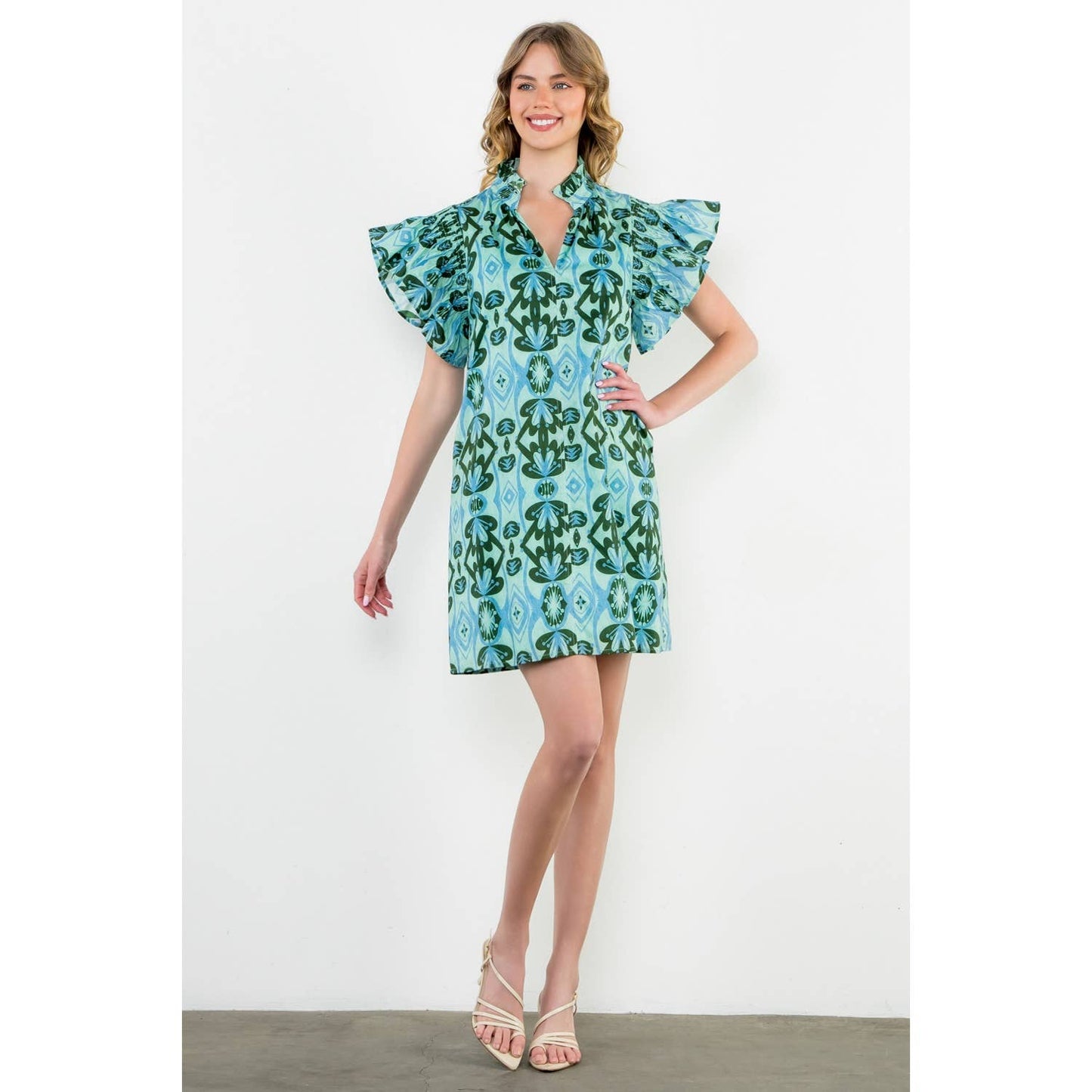 Ruffle Sleeve Print Dress