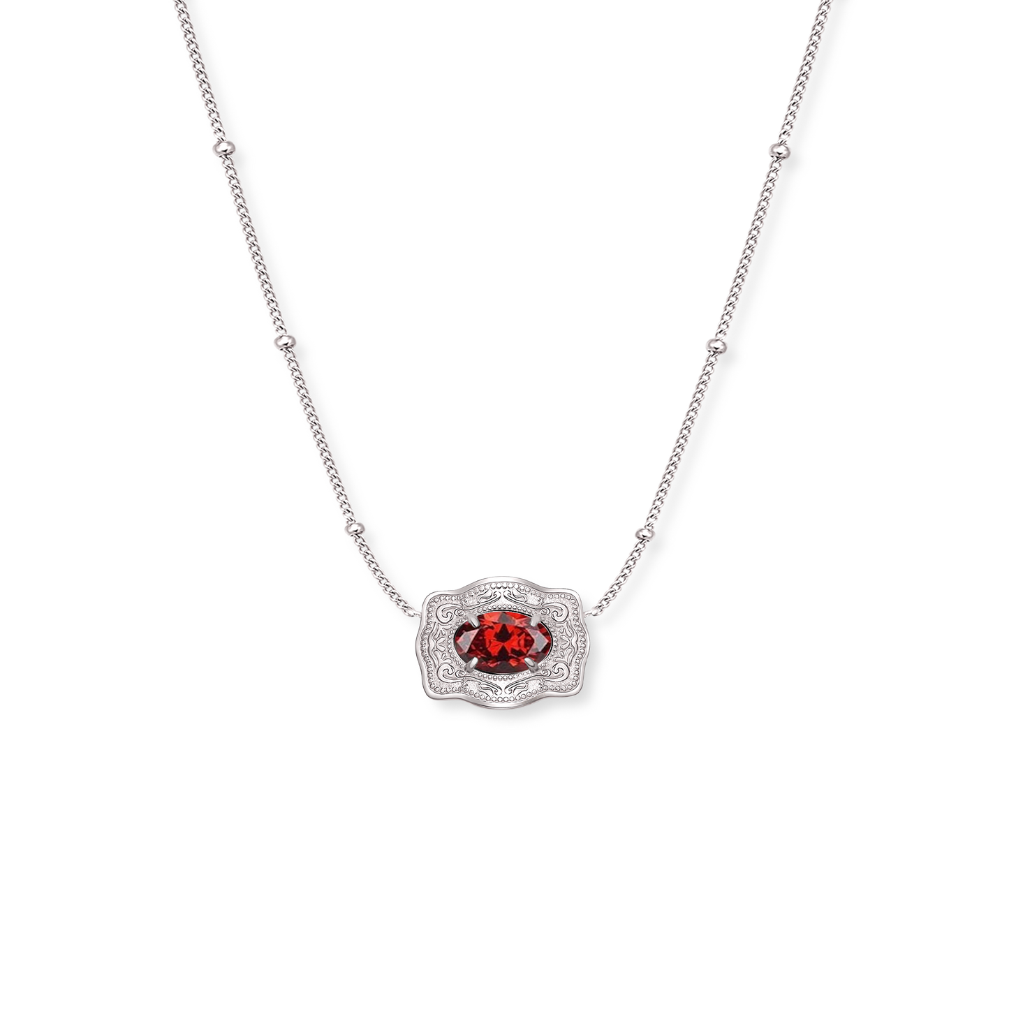 Silver Belt Buckle Birthstone Necklace