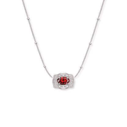 Silver Belt Buckle Birthstone Necklace