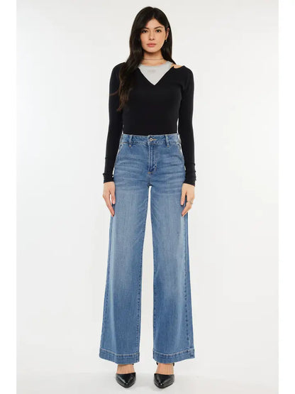 KanCan Bertha High Rise Trouser Wide Leg Jeans