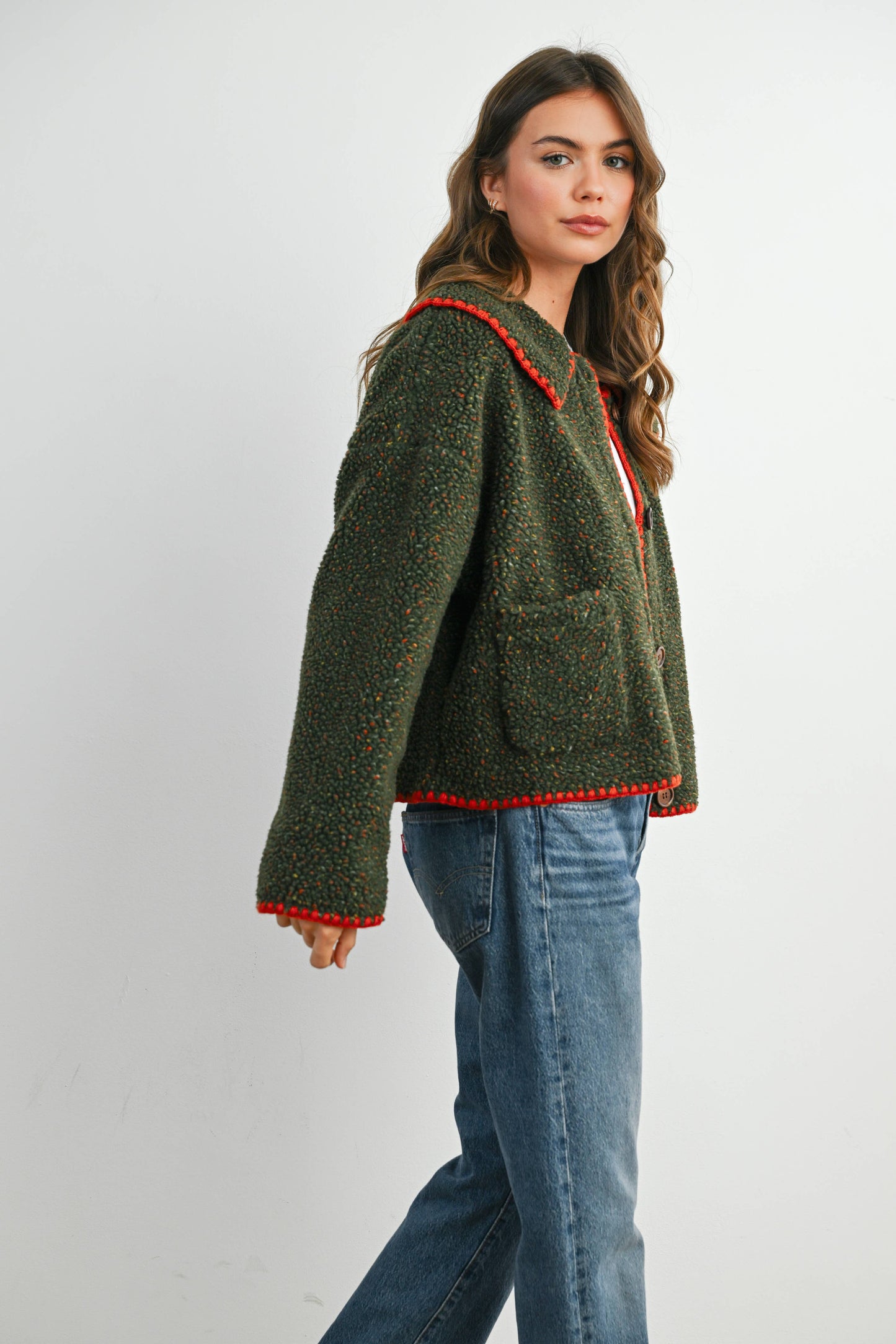 Buttoned Fleece Puffer Jacket