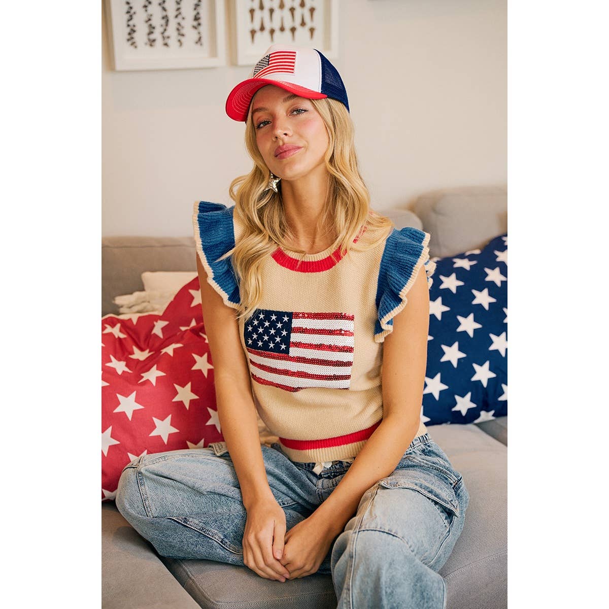 American Flag Knit Top