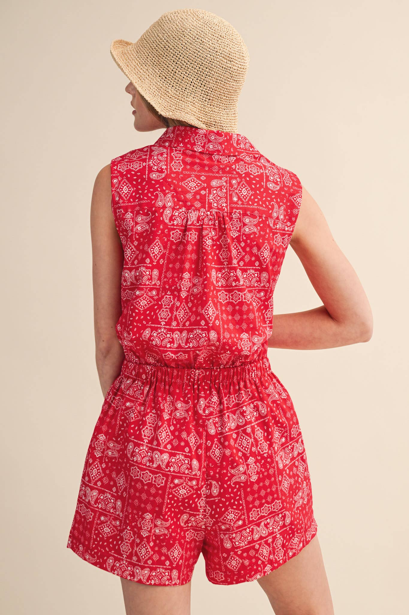 Bandana Print Button Front Romper