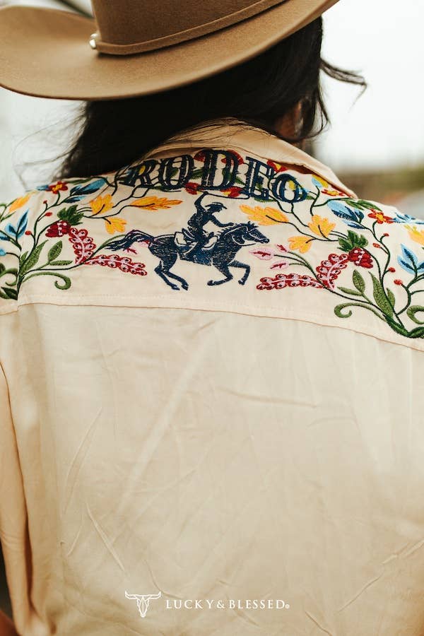 Floral Rodeo Embroidered Pearl Snap Top