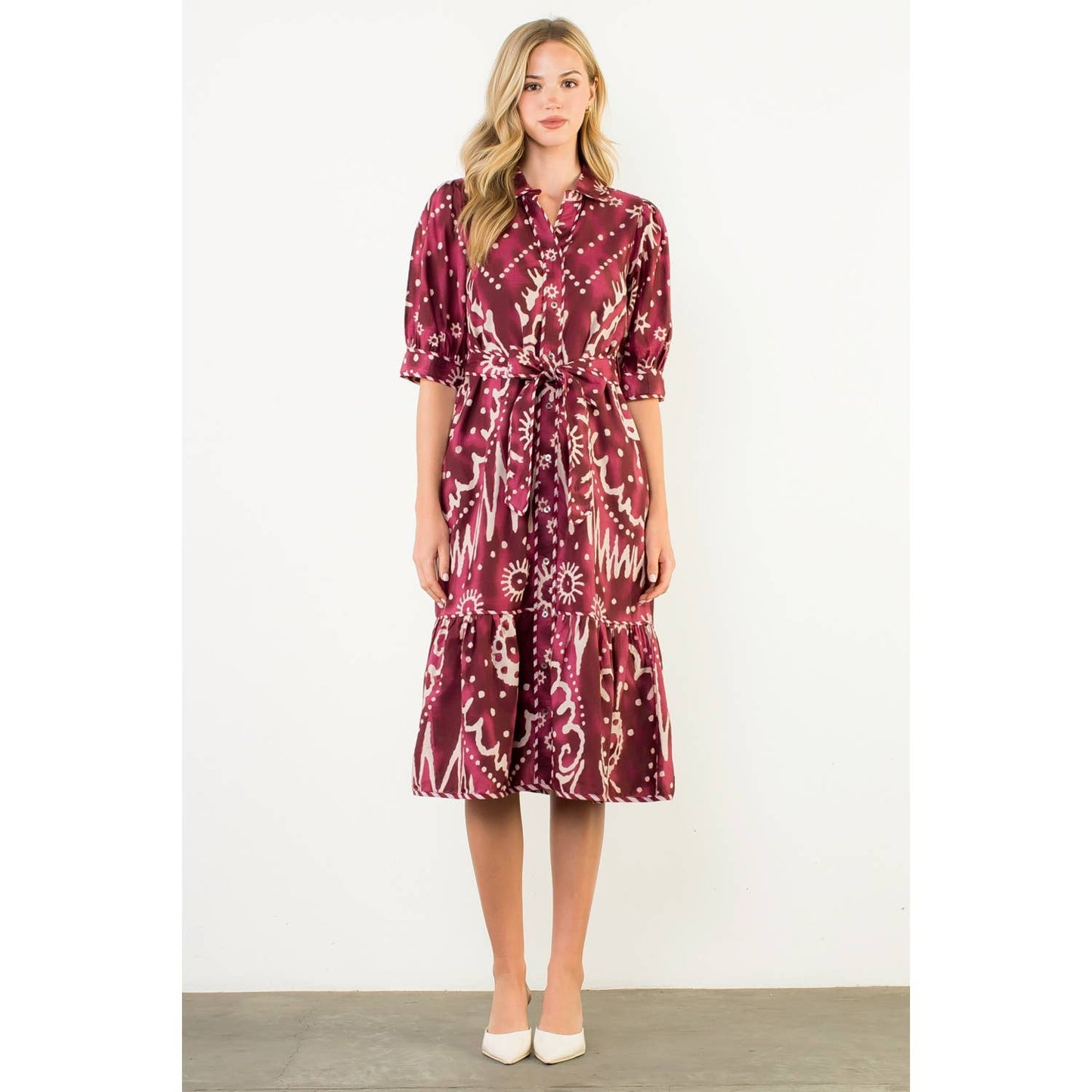 Long Sleeve Print Tiered Dress