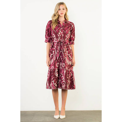 Long Sleeve Print Tiered Dress