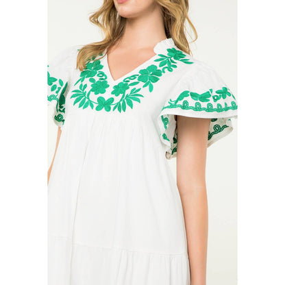 Flutter Sleeve Embroidered Dress