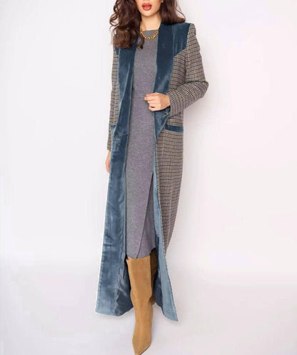 Velvet Lined Plaid Lapel Trench Coat