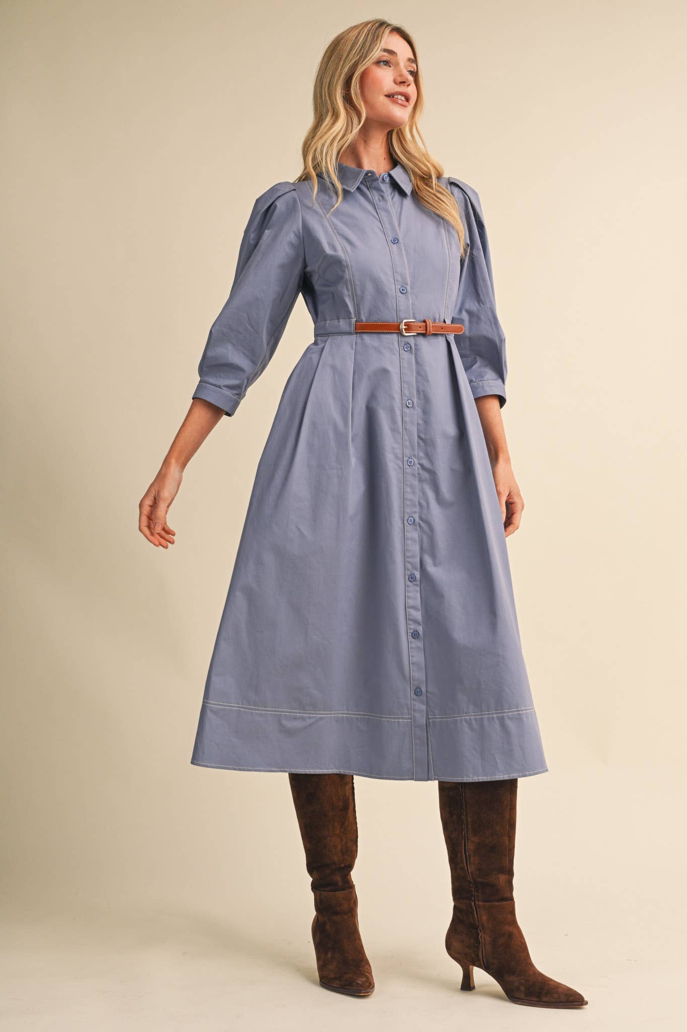 &MERCI Belted Dutton Down Midi Dress