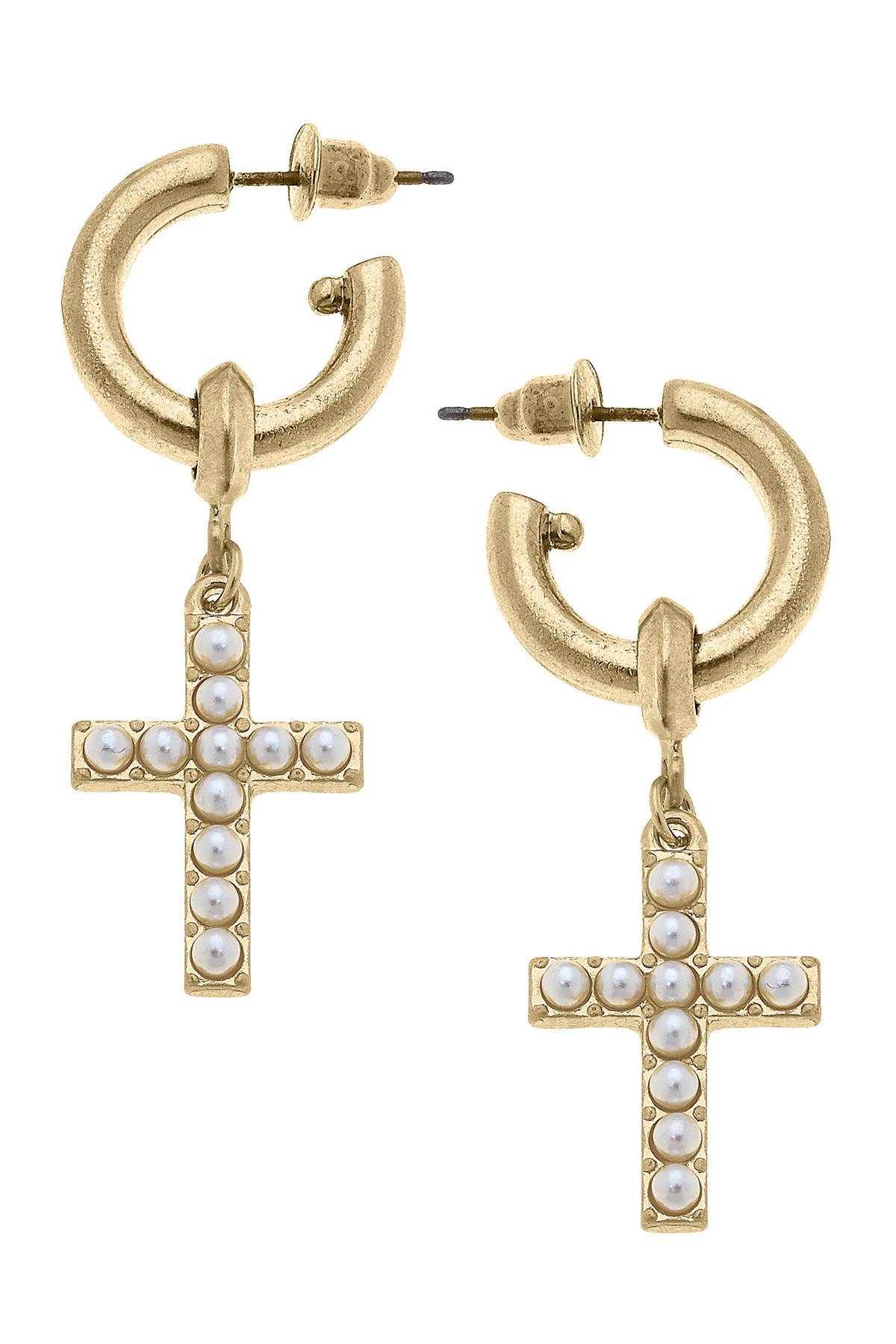 Canvas Style Meryl Pearl Studded Cross Hoop Earrings
