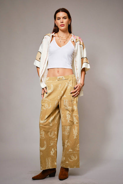 Western Motif Wide Leg Pants