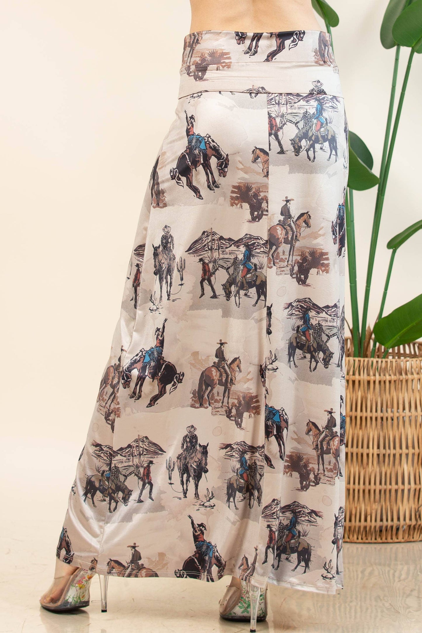Anina Western Cowboy Print A-Line Full Knit Skirt