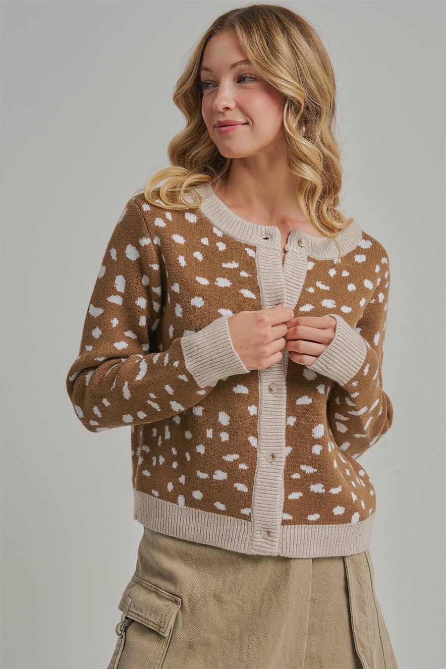 Deer Print Button Down Cardigan