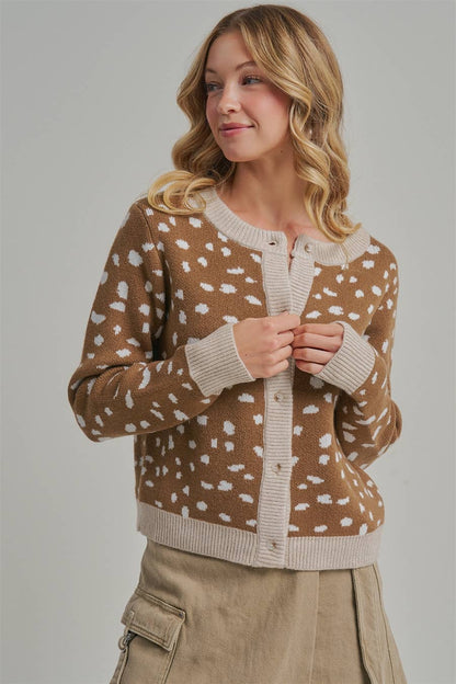 Deer Print Button Down Cardigan