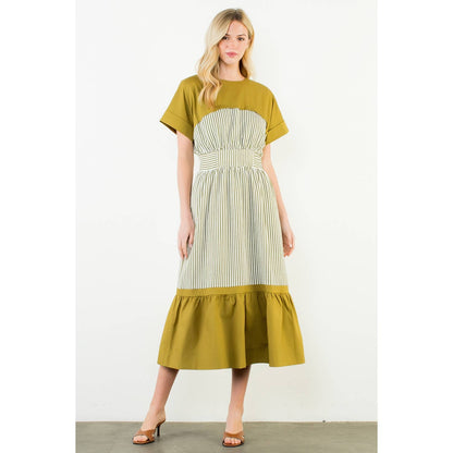 Short Sleeve Striped Midi Dress
