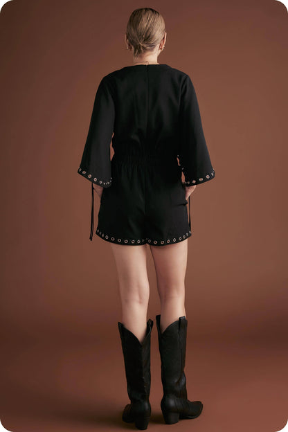 Grommet V-Neckline Romper