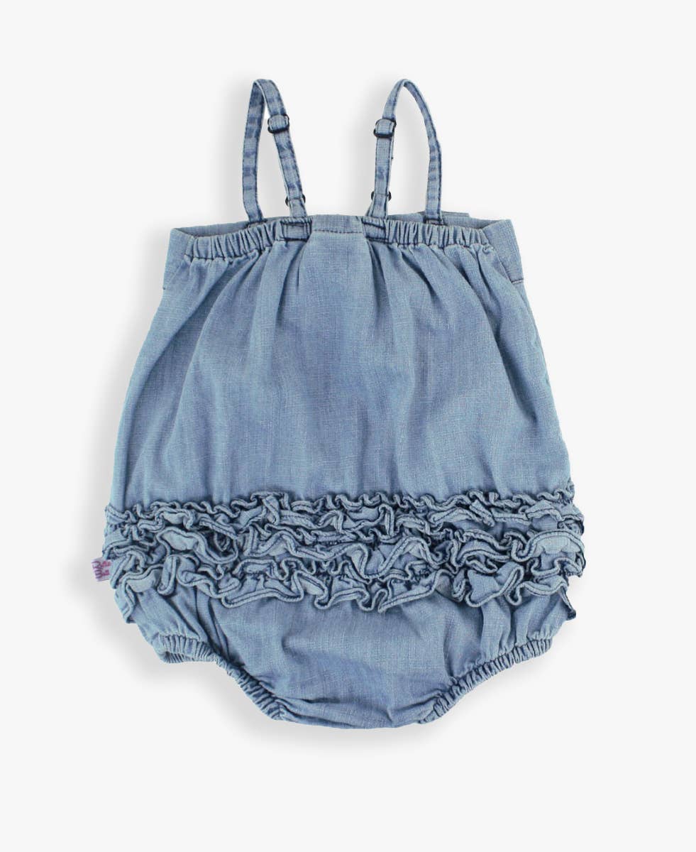 Baby Girls Denim Bow Bubble Romper