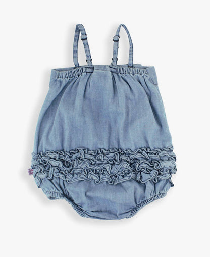 Baby Girls Denim Bow Bubble Romper