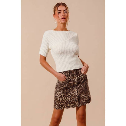 LEOPARD SCALLOP BUTTONED FRONT SKIRT