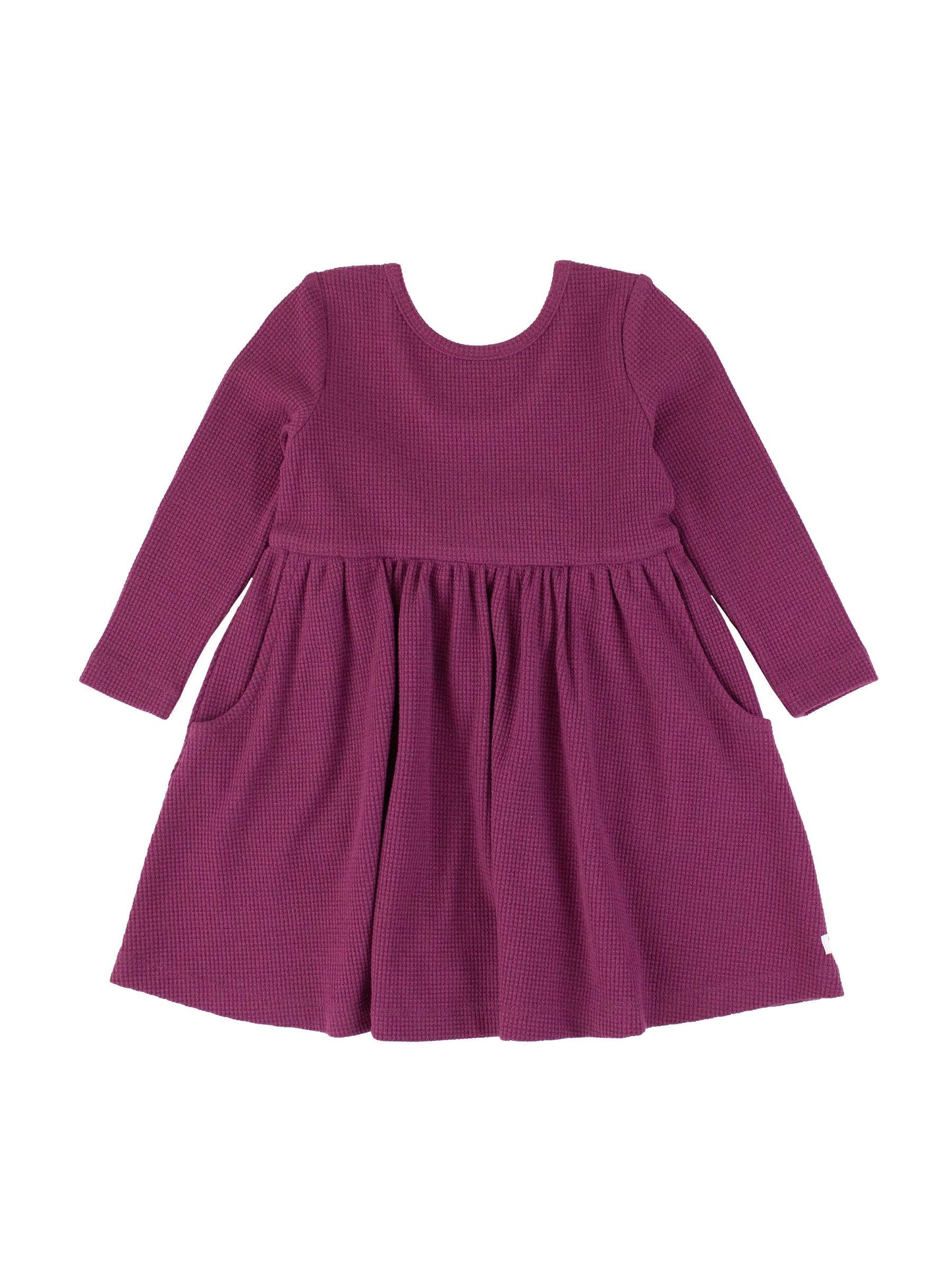 Girls Purple Waffle Knit Long Sleeve Dress