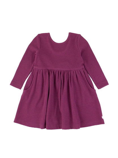 Girls Purple Waffle Knit Long Sleeve Dress