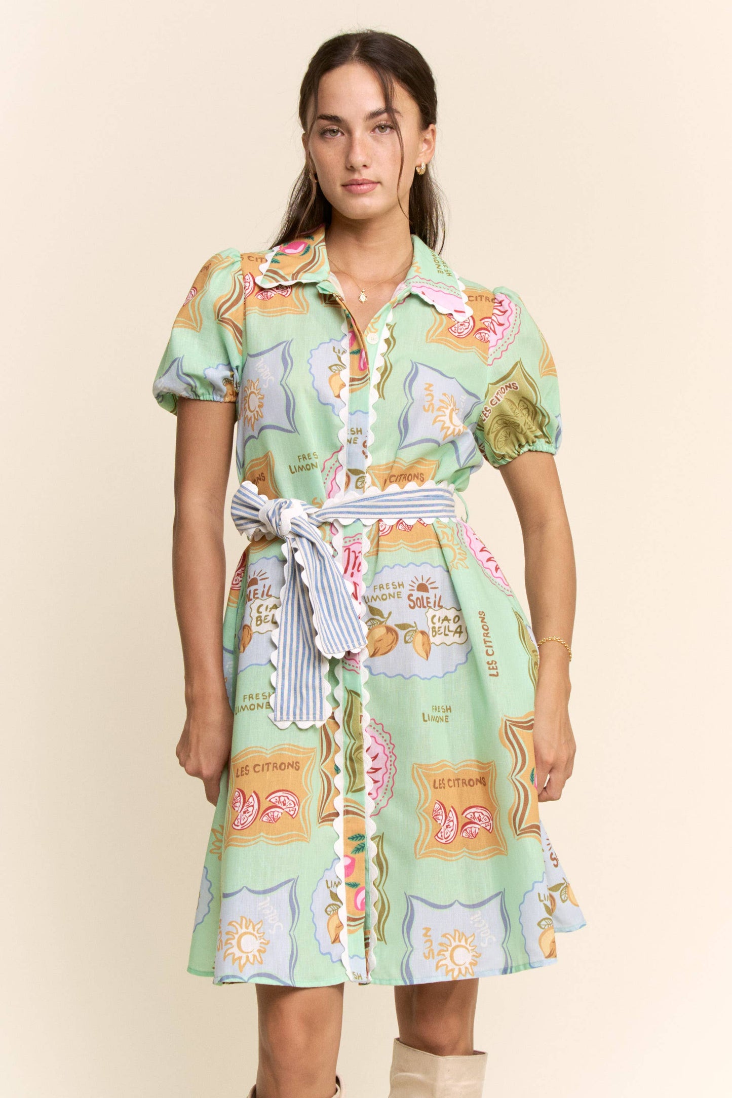 Linen Spring Detail Shirt Dress
