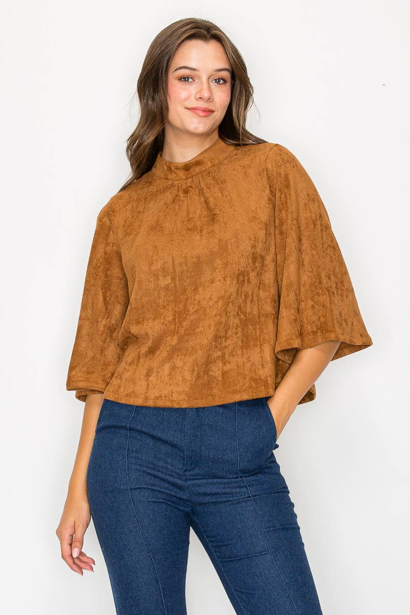 Bell Sleeve Camel Suede Top
