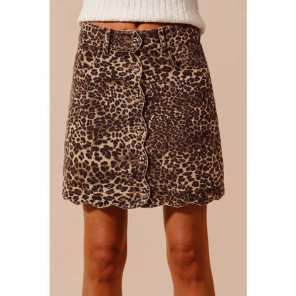 LEOPARD SCALLOP BUTTONED FRONT SKIRT