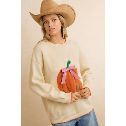 PUMPKIN BOW SWEATER TOP