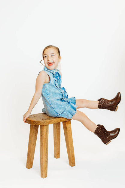 Ruffle Gem Denim Dress