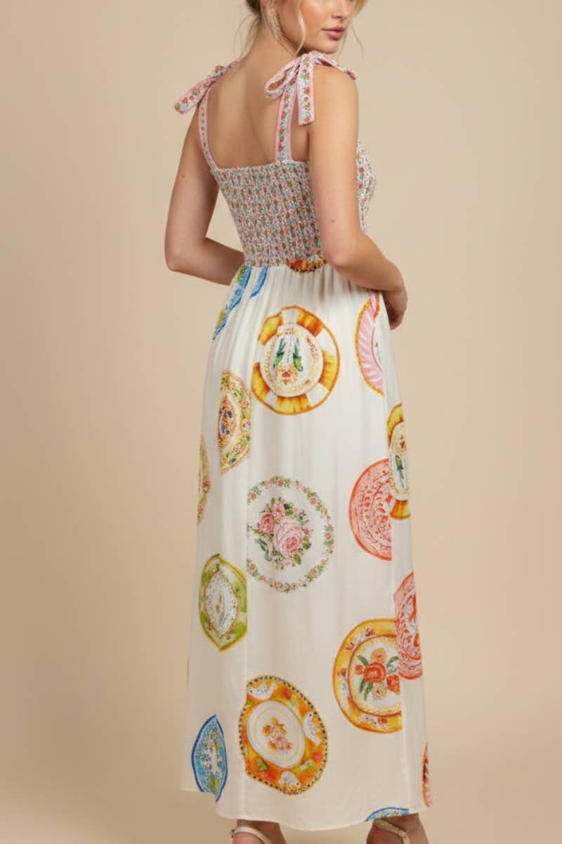 Majolica Plate Print Maxi Dress