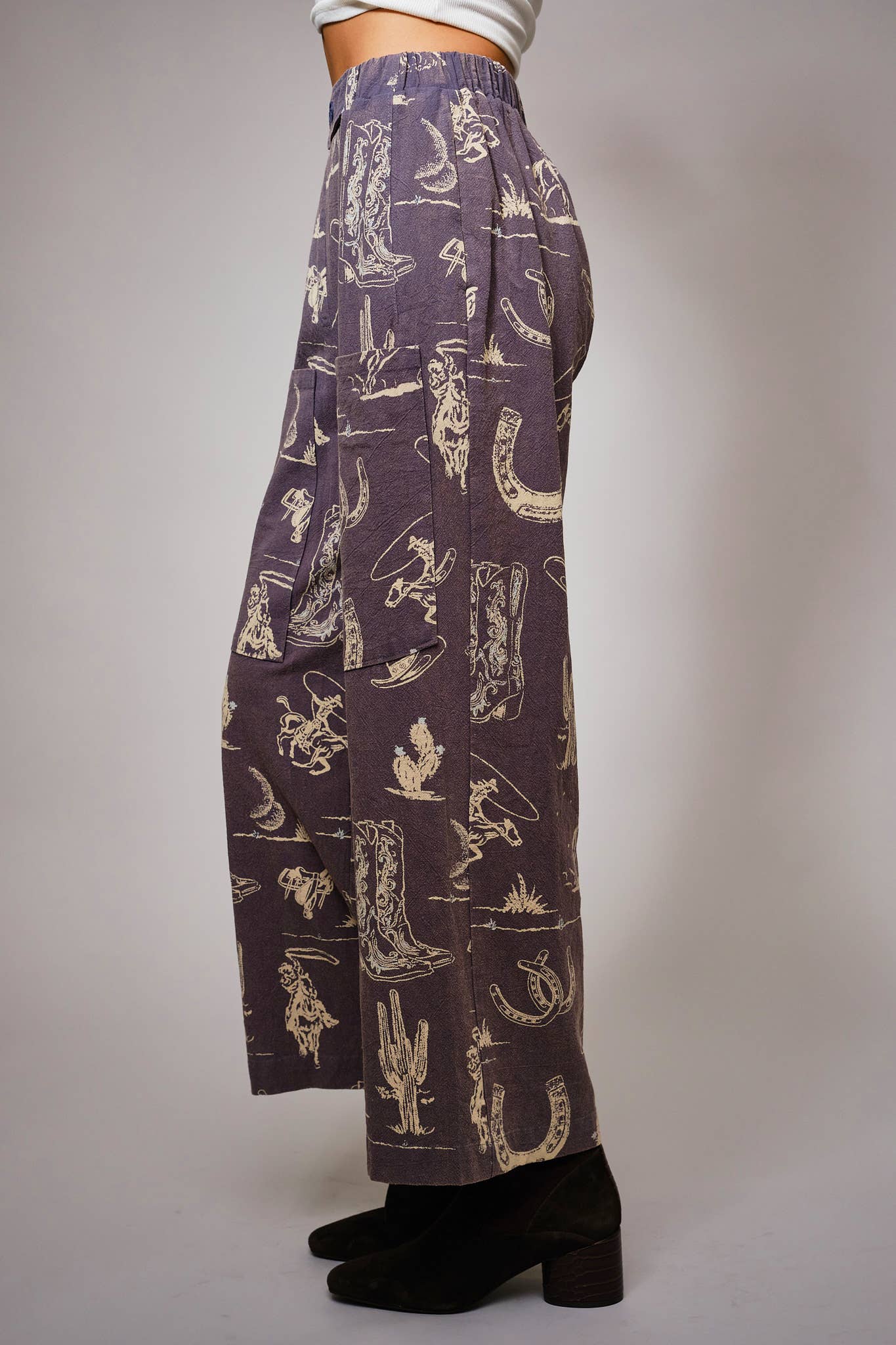 Western Motif Wide Leg Pants