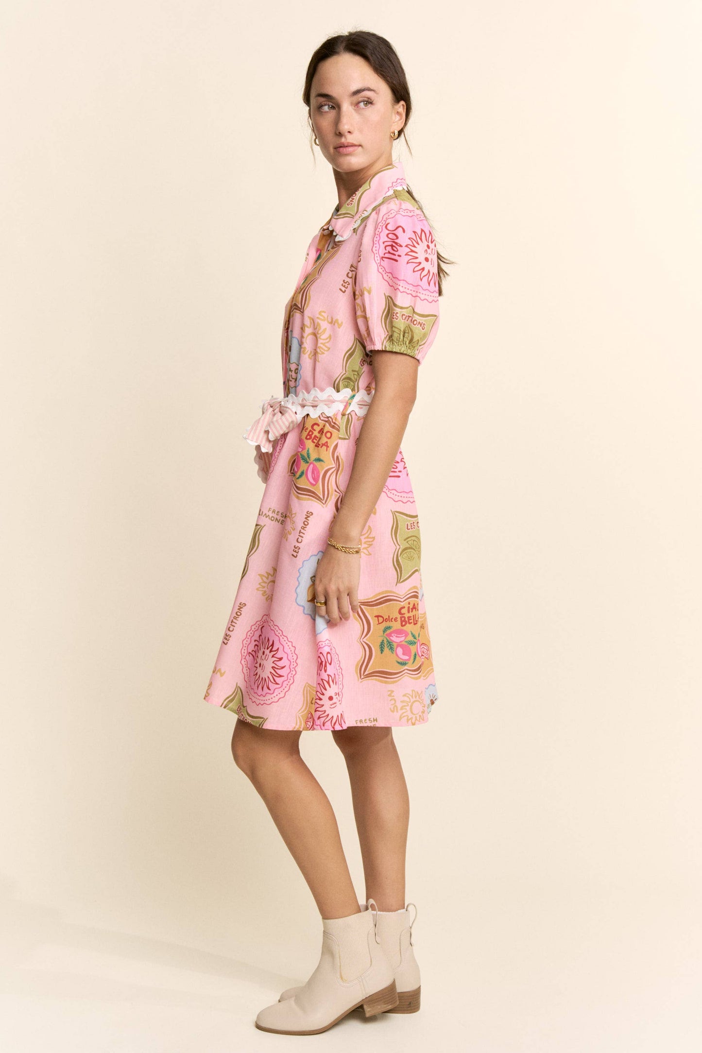 Linen Spring Detail Shirt Dress