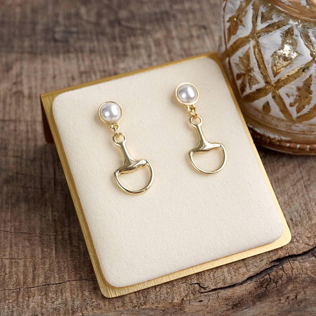 PennyLine Inc. Golden Rein – Pearl Bit Drop Earrings