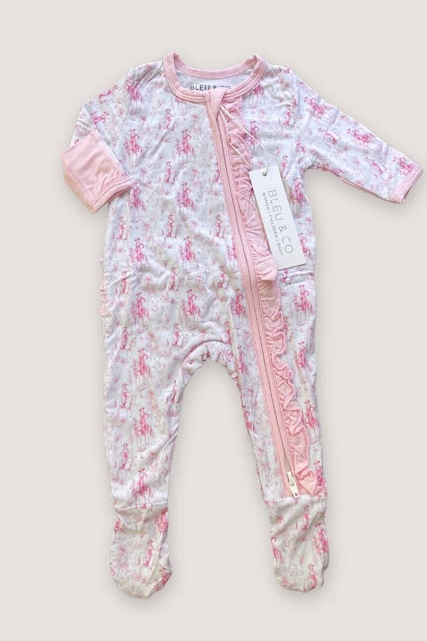 Pink Toile Cowgirl Footie Pajamas